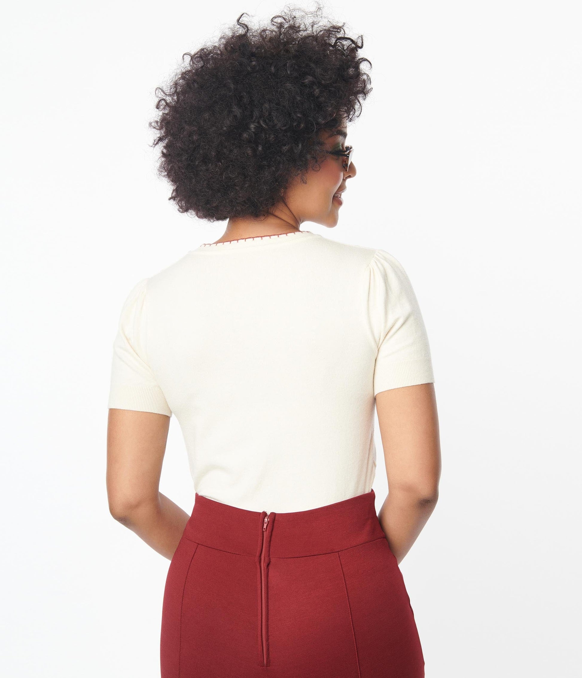 Unique Vintage Cream Floral Embroidered Sweater
