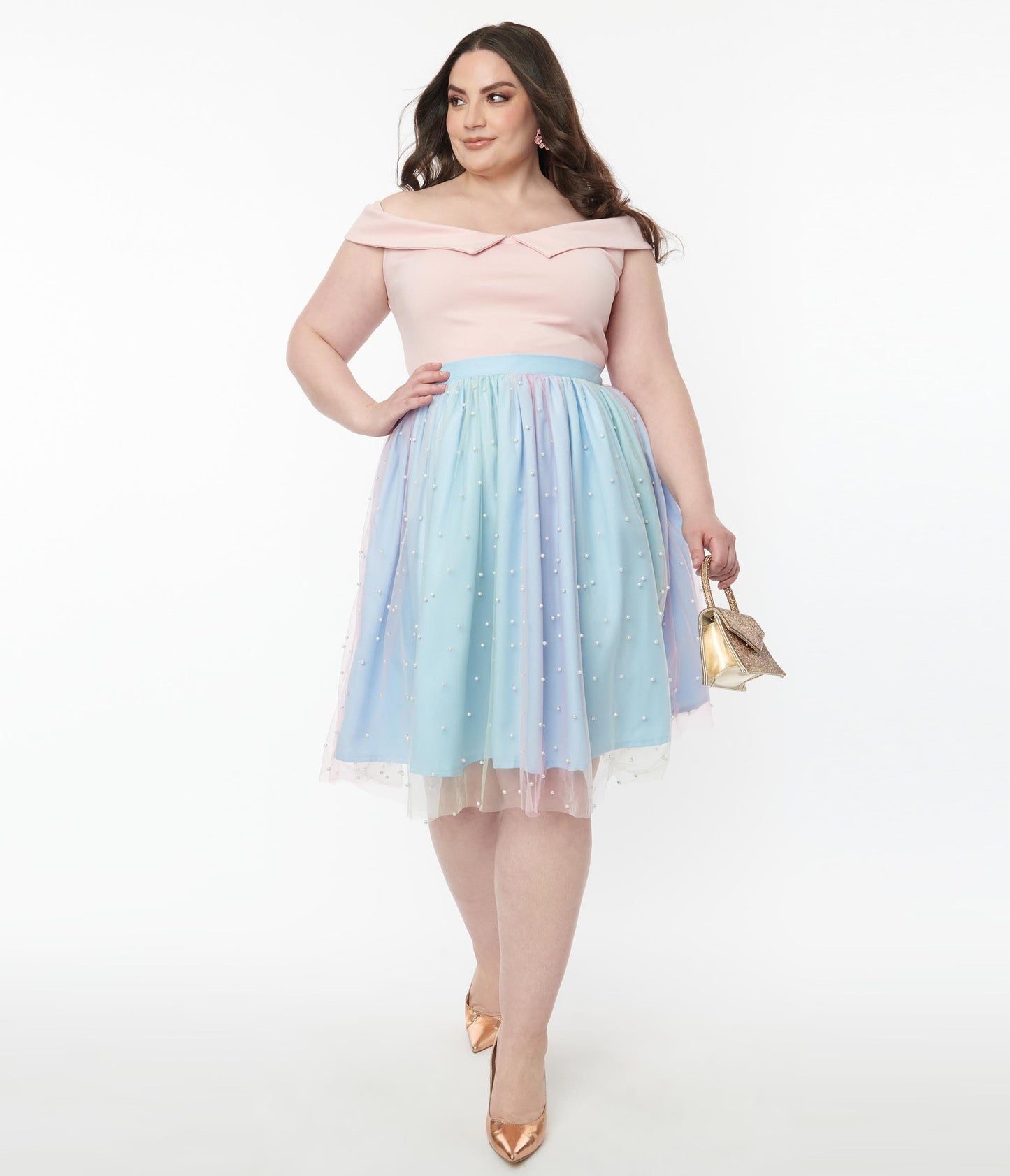 Magnolia Place Plus Size Ombre Rainbow & Pearl Sally Swing Skirt