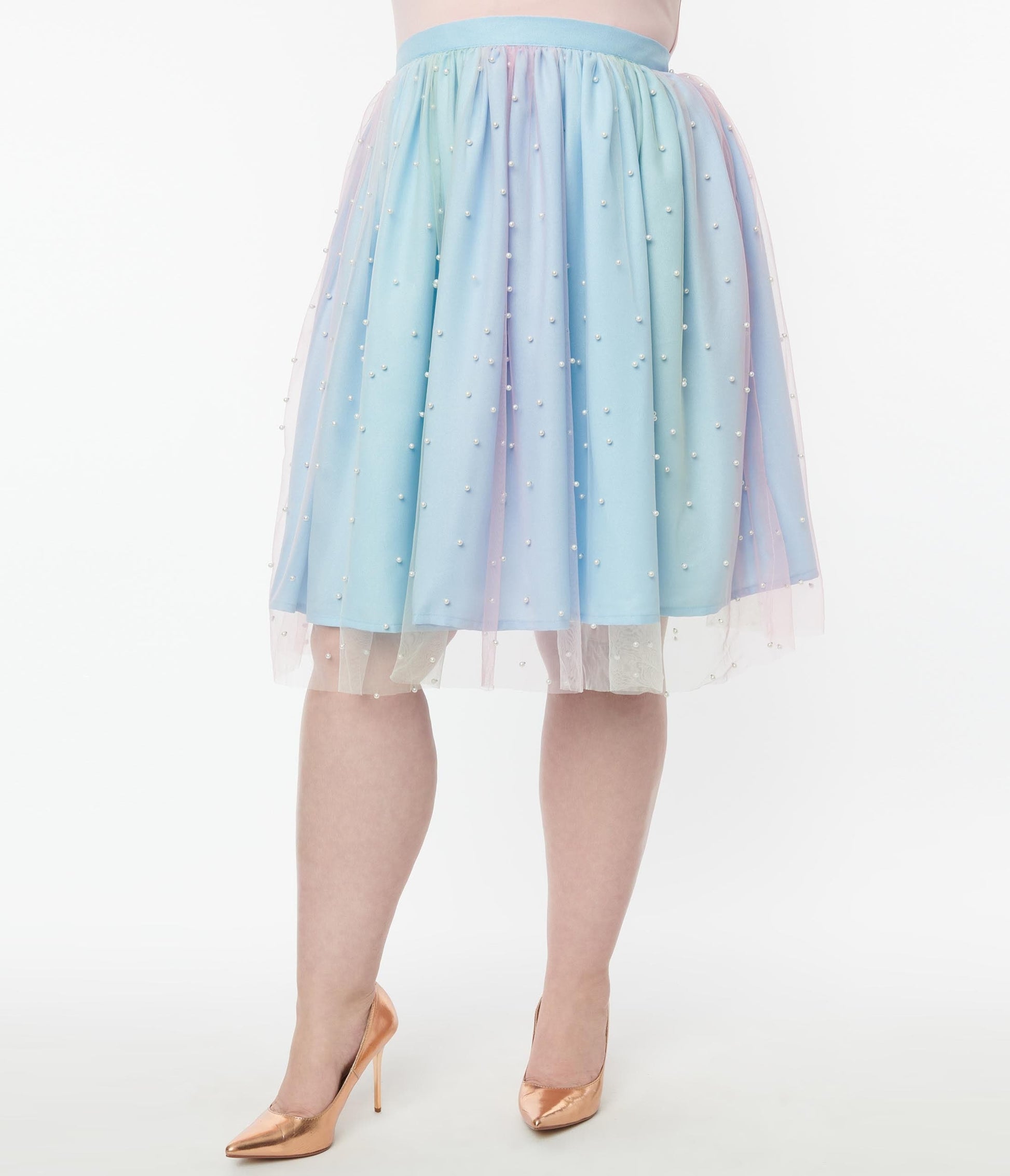 Magnolia Place Plus Size Ombre Rainbow & Pearl Sally Swing Skirt