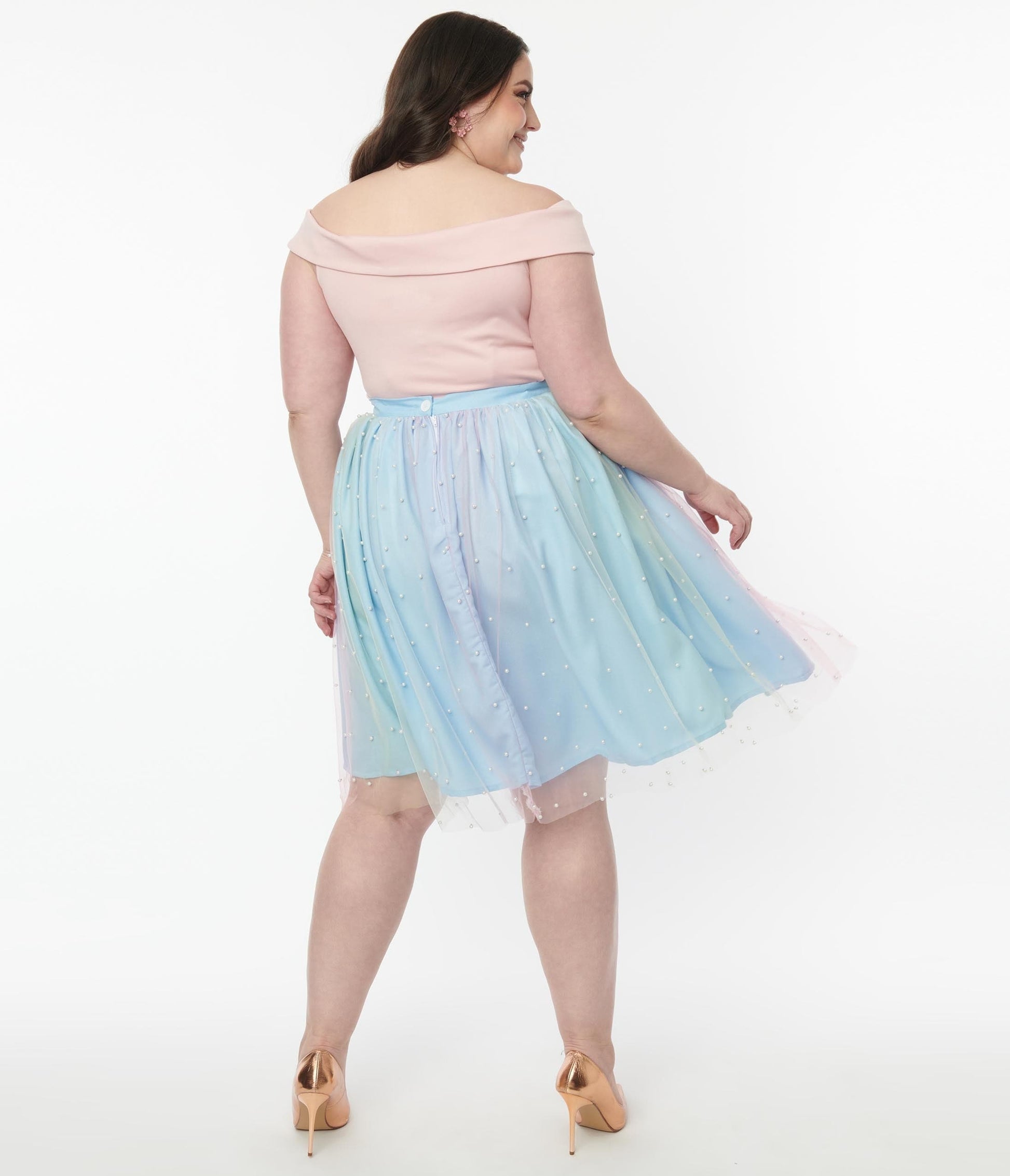 Magnolia Place Plus Size Ombre Rainbow & Pearl Sally Swing Skirt
