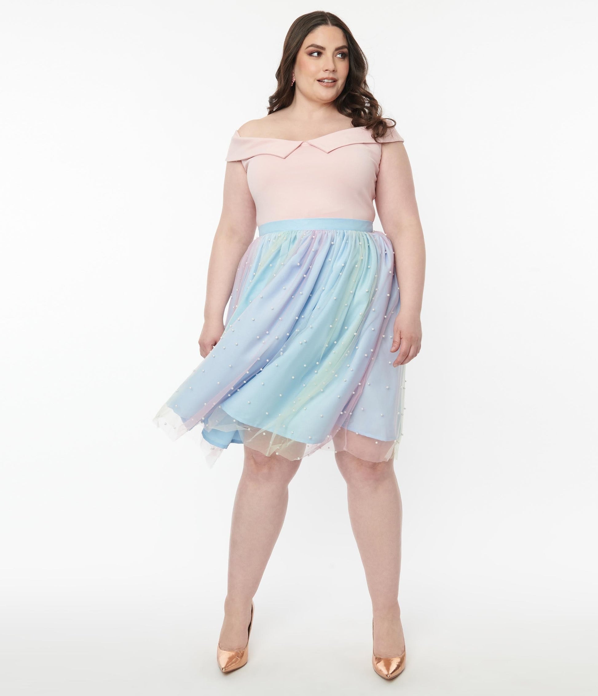 Magnolia Place Plus Size Ombre Rainbow & Pearl Sally Swing Skirt