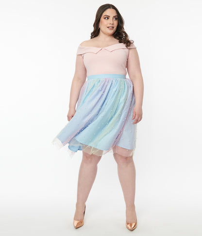 Magnolia Place Plus Size Ombre Rainbow & Pearl Sally Swing Skirt