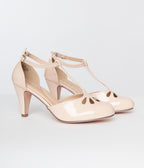 1920s Nude Patent Leatherette Cutout Kimmy T - Strap Heels - Unique Vintage - Womens, SHOES, HEELS