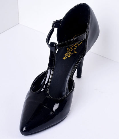 1920s Style Black T - Strap Heels - Unique Vintage - T - Straps