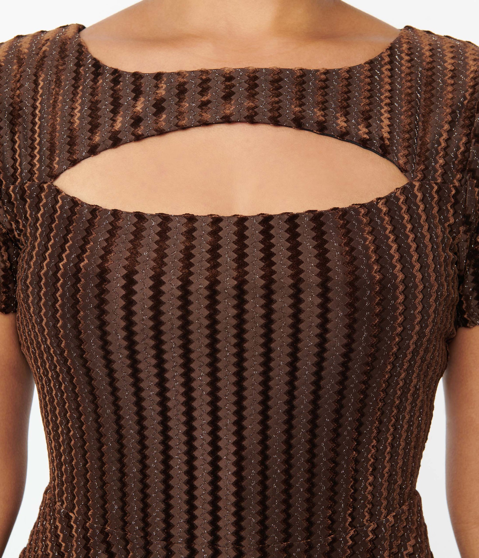 Unique Vintage Brown Zig Zag Velvet Swing Dress
