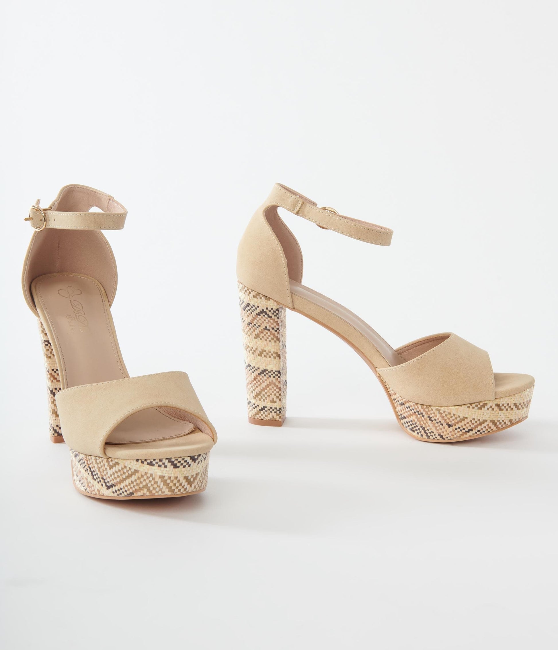 1970s Beige Suede & Rattan Platform Heels