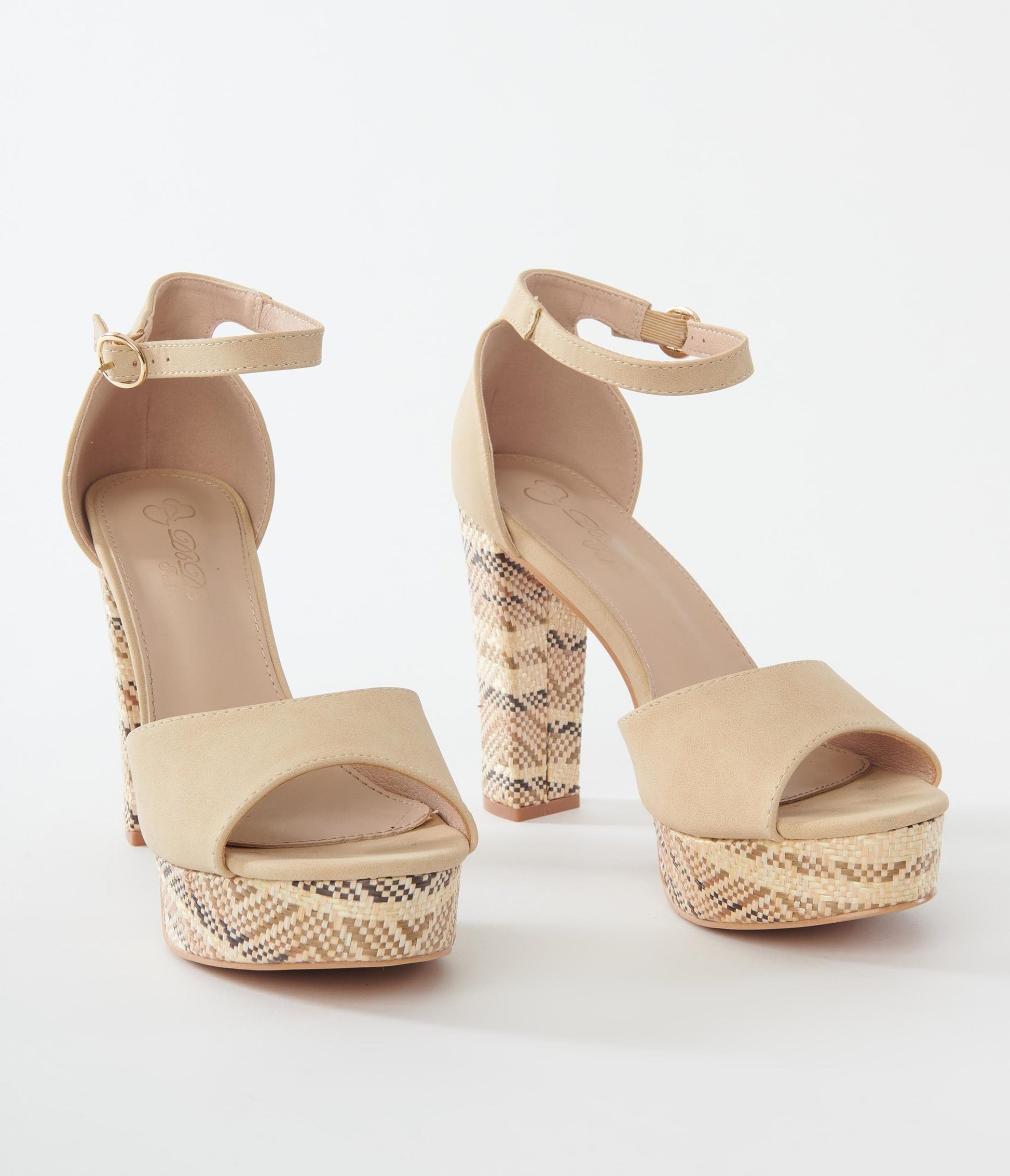 1970s Beige Suede & Rattan Platform Heels