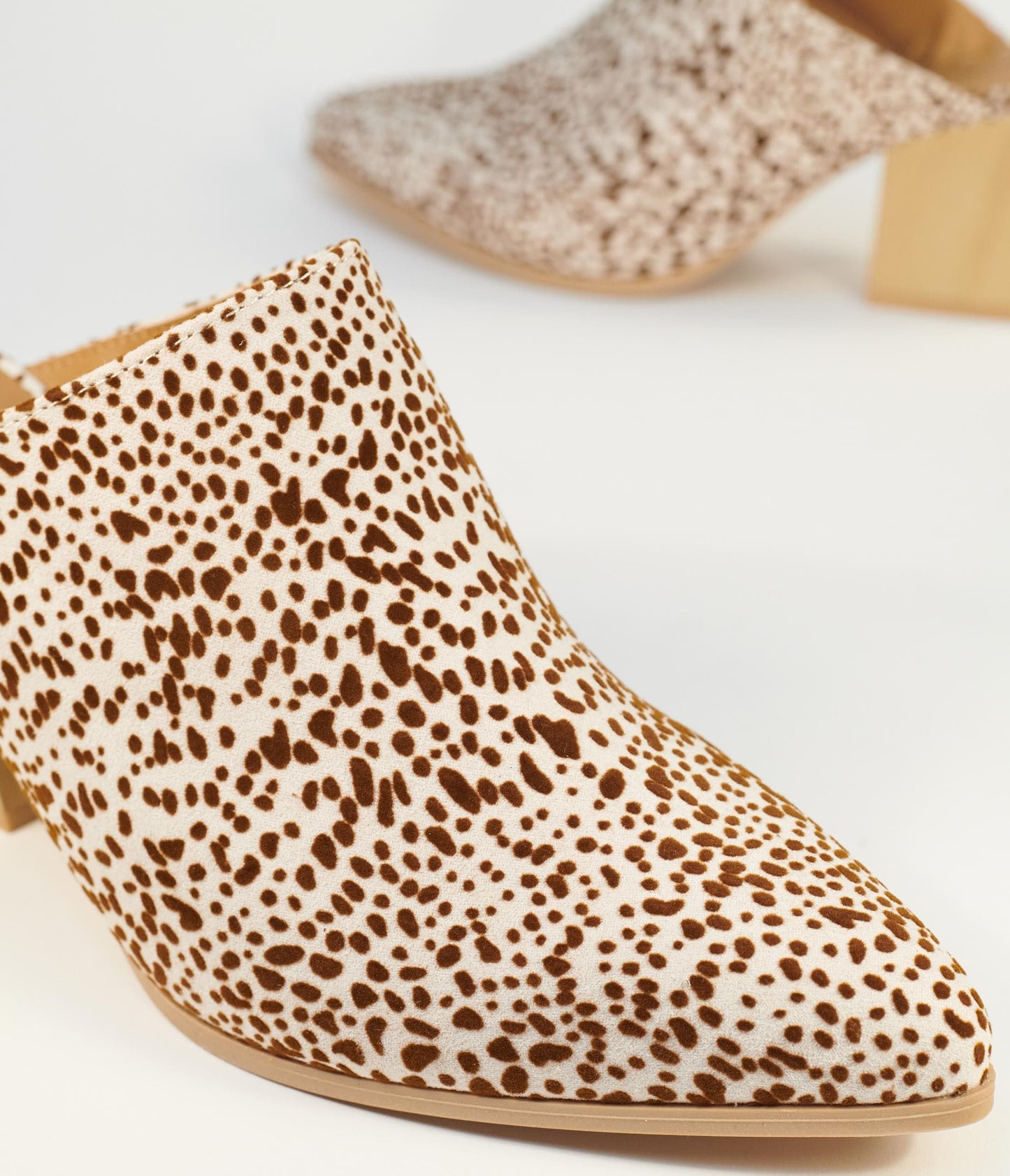 Cream & Brown Cheetah Suede Mule Heels