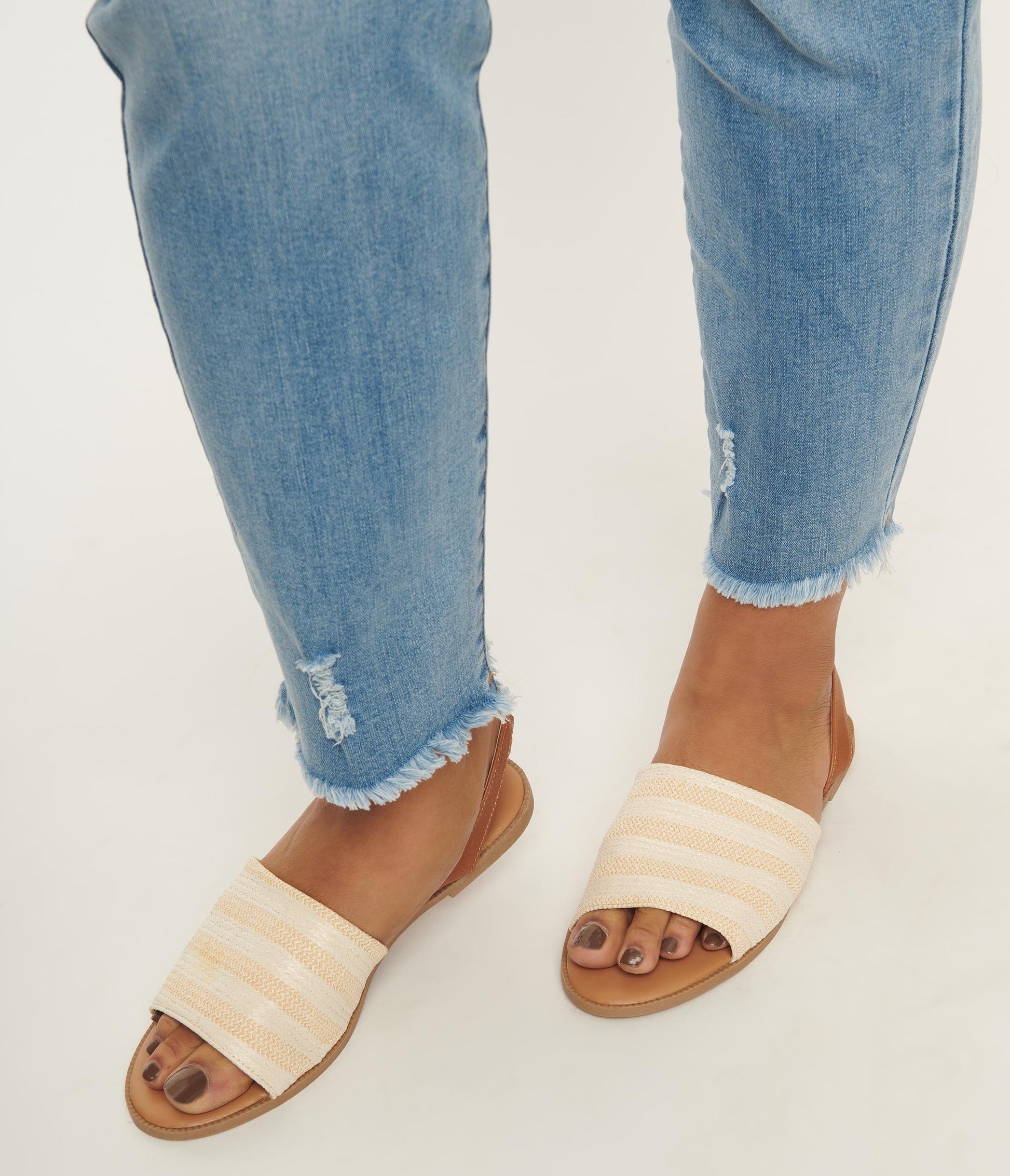 1970s Beige & Ivory Straw Stripe Slingback Sandals