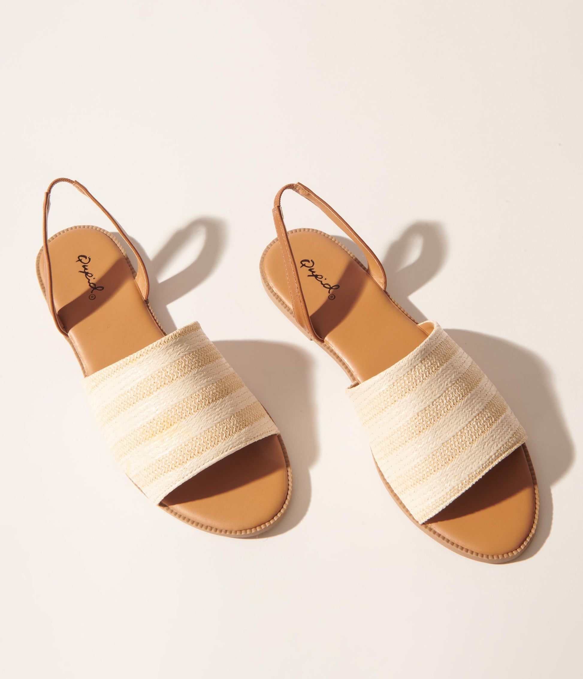 1970s Beige & Ivory Straw Stripe Slingback Sandals