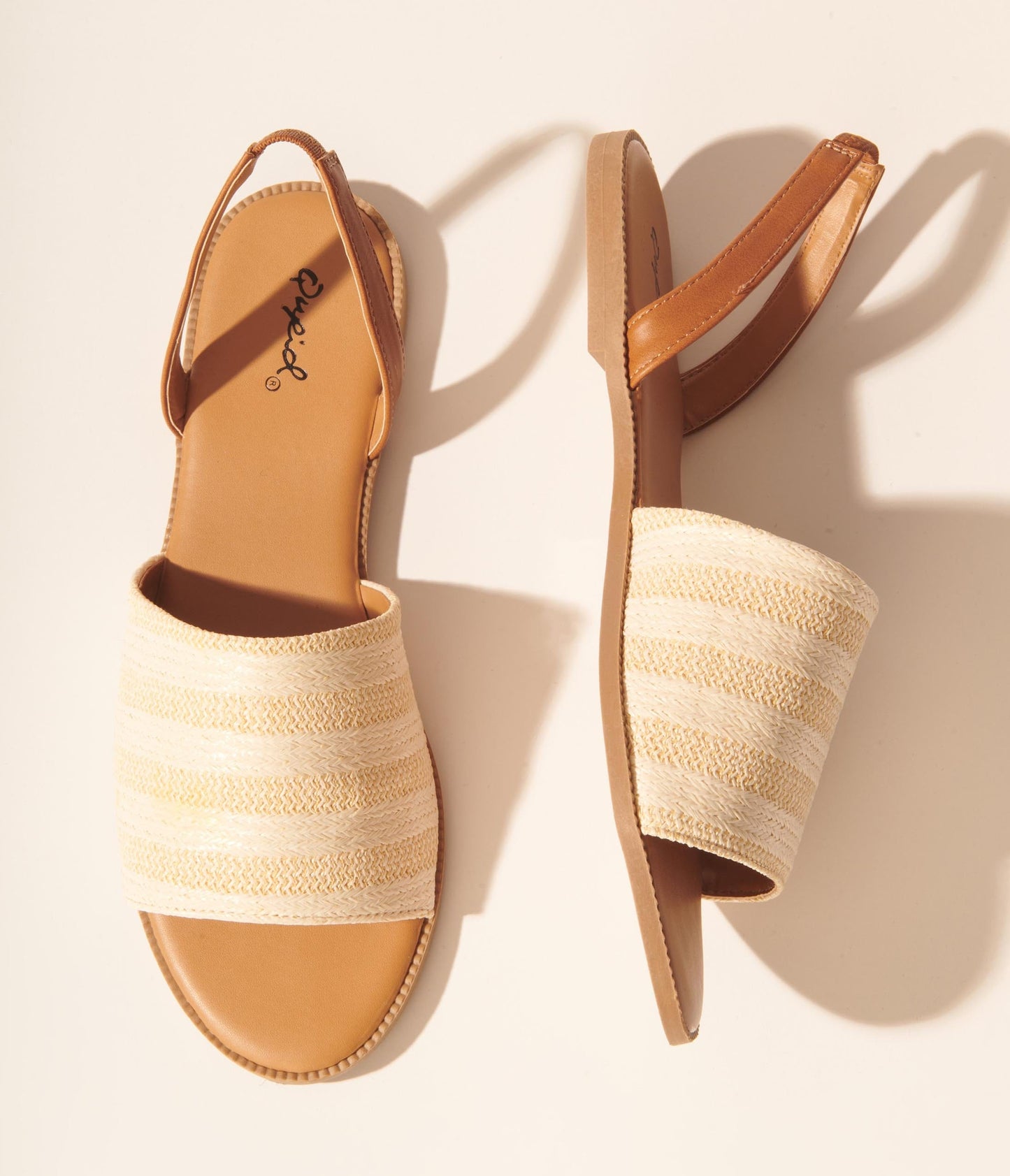 1970s Beige & Ivory Straw Stripe Slingback Sandals