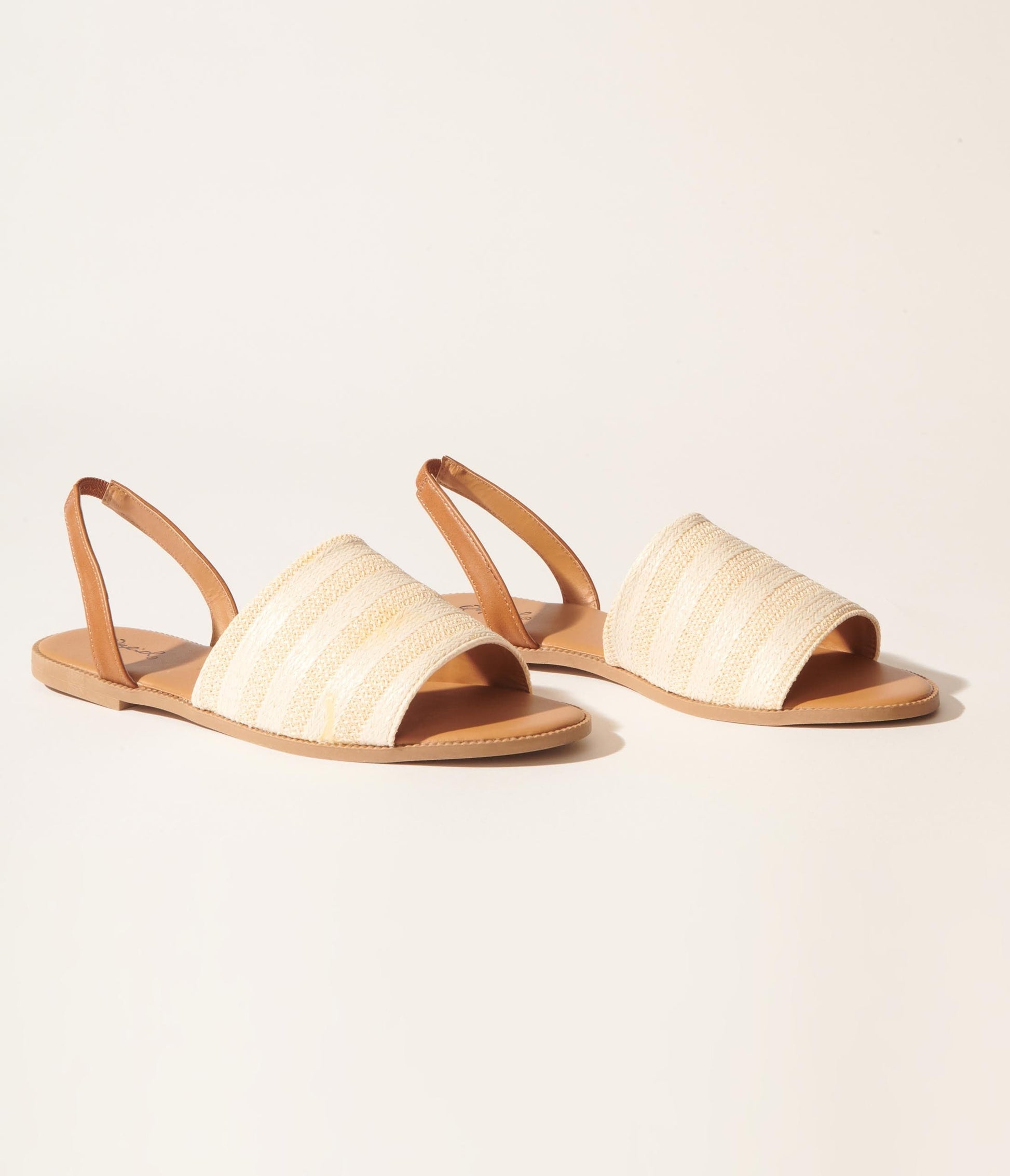 1970s Beige & Ivory Straw Stripe Slingback Sandals