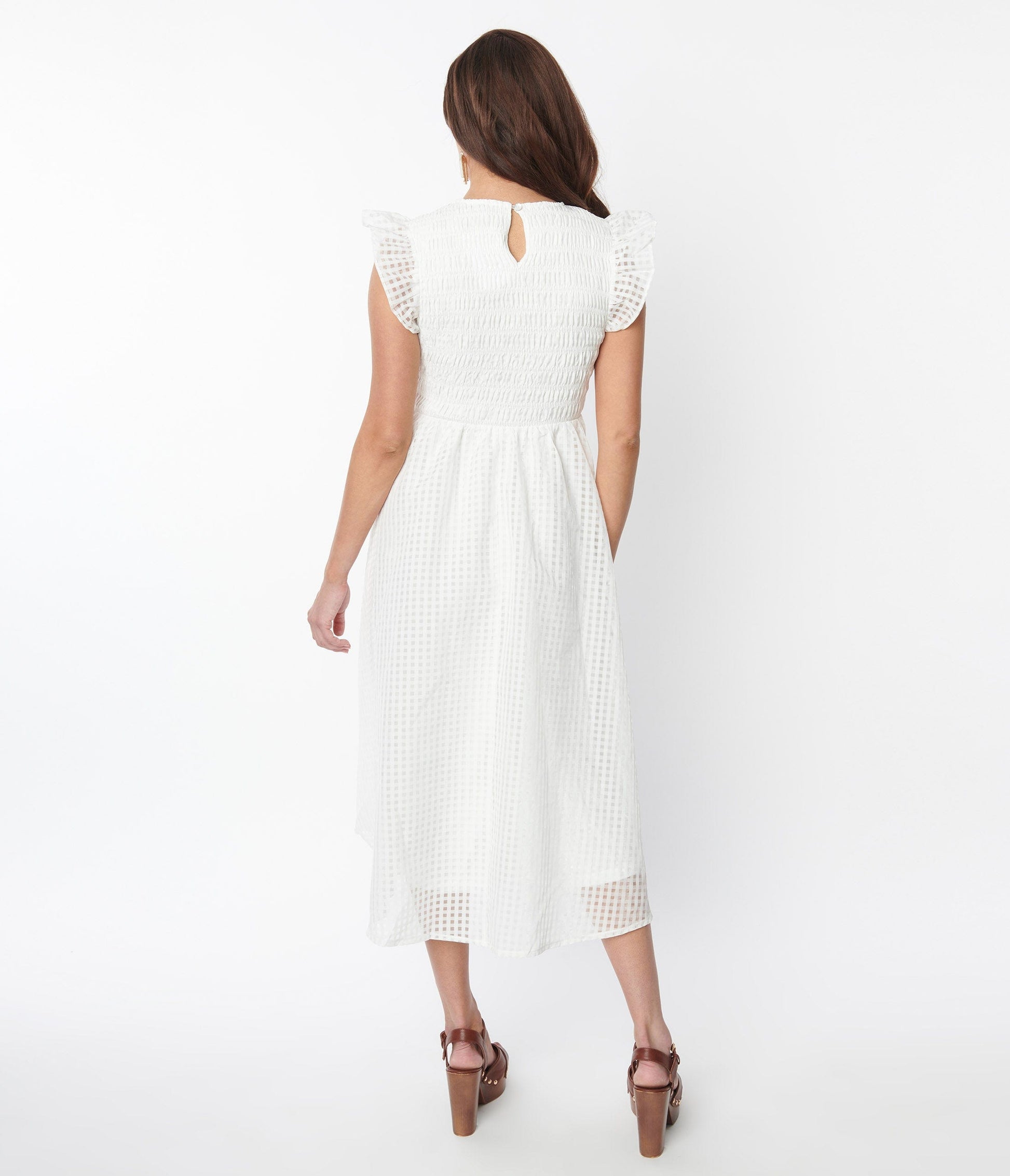 White Gingham Midi Dress