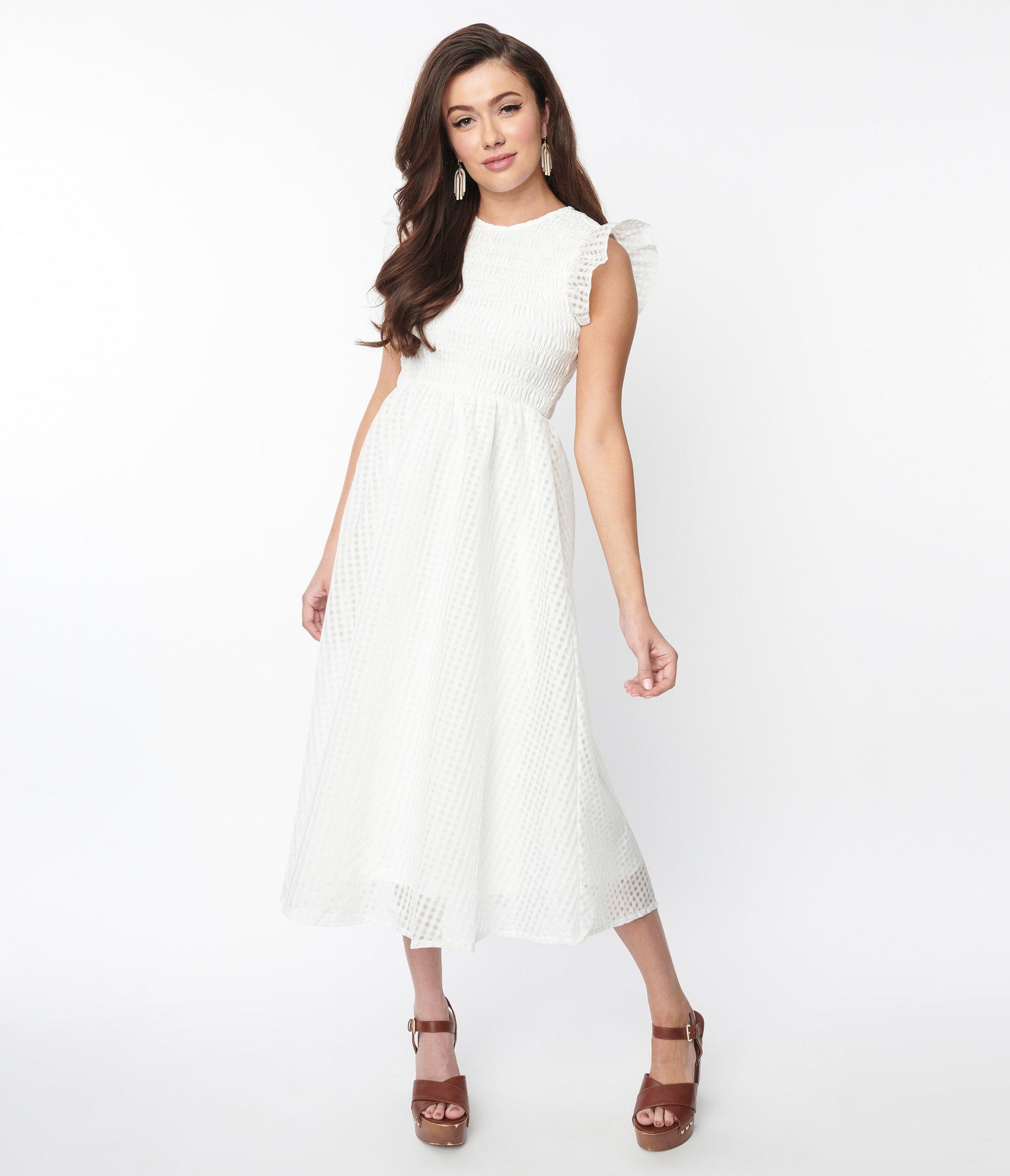 White Gingham Midi Dress