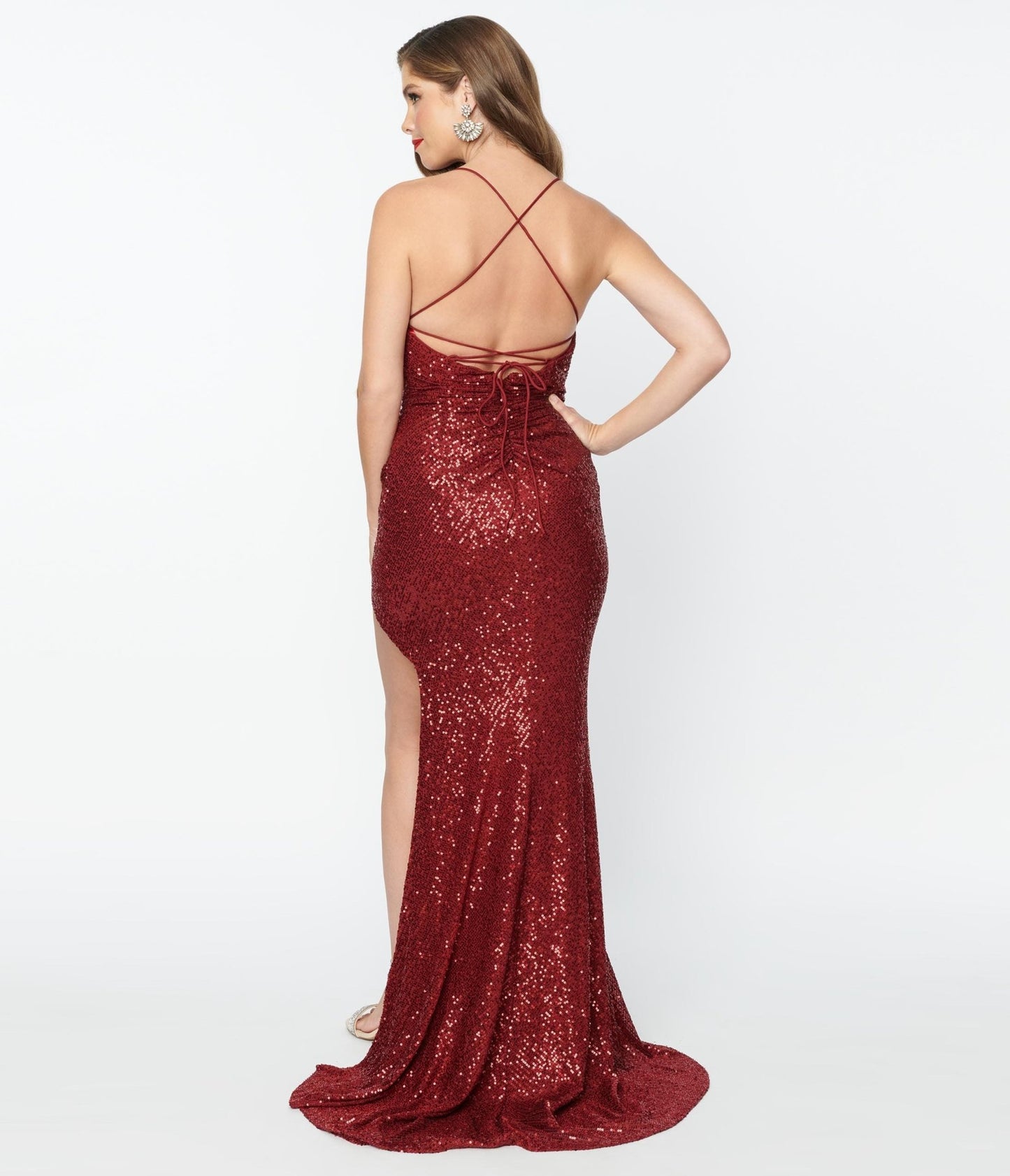 1930s Style Burgundy Sequin Bombshell Gown - Unique Vintage - Womens, DRESSES, PROM AND SPECIAL OCCASION