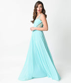 1930s Style Mint Sweetheart Mesh Netted Illusion Maxi Gown