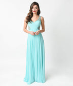 1930s Style Mint Sweetheart Mesh Netted Illusion Maxi Gown