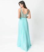 1930s Style Mint Sweetheart Mesh Netted Illusion Maxi Gown