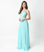 1930s Style Mint Sweetheart Mesh Netted Illusion Maxi Gown