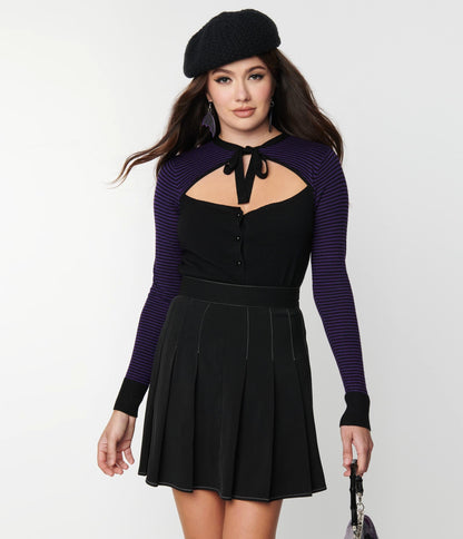 Voodoo Vixen Black & Purple Stripe Cut Out Cardigan