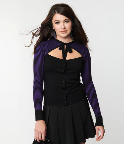 Voodoo Vixen Black & Purple Stripe Cut Out Cardigan