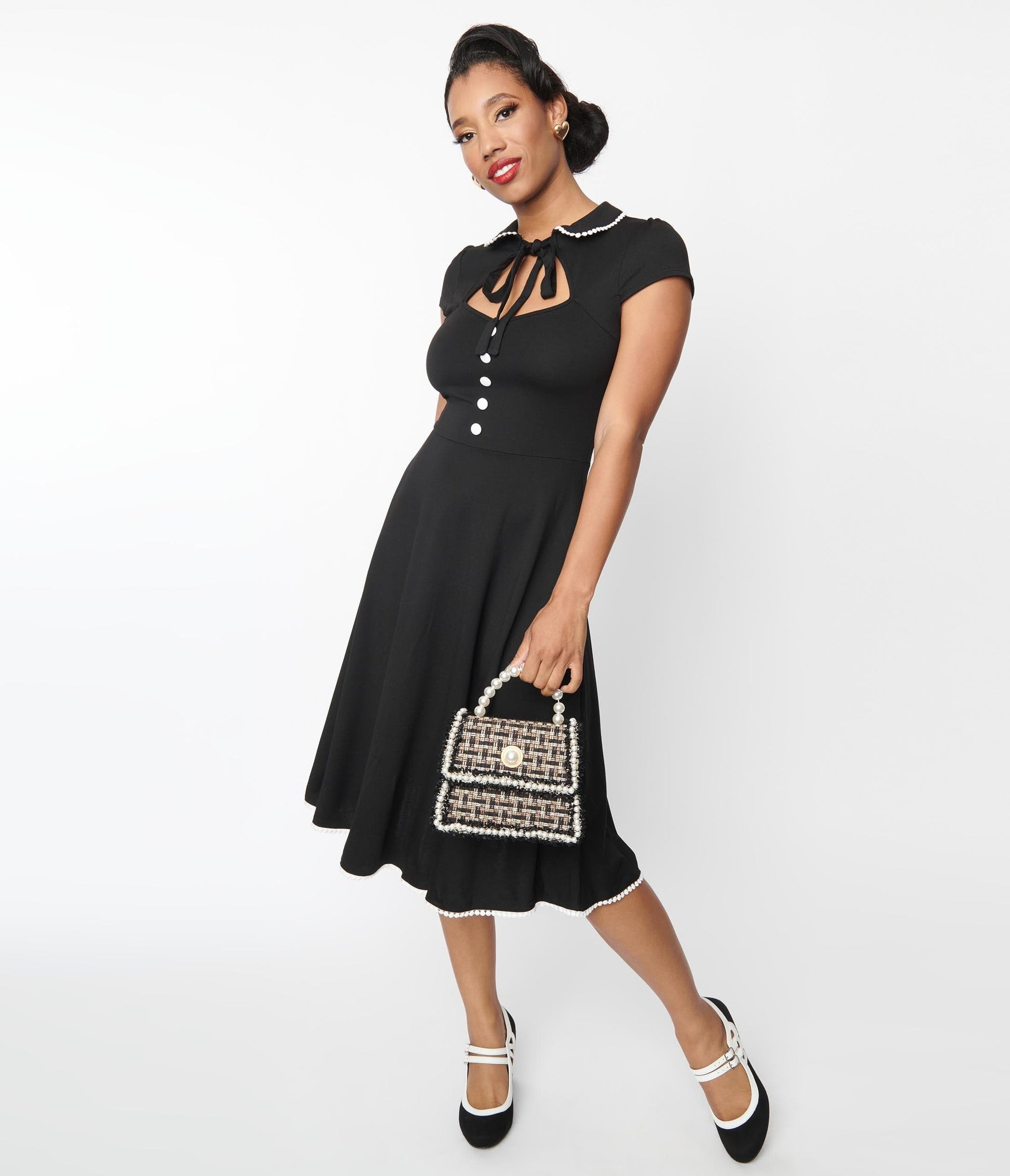 Voodoo Vixen Black & White Vintage Accent Carol Swing Dress