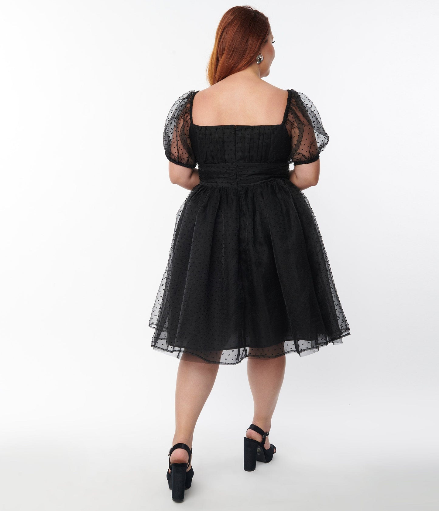 Unique Vintage Plus Size Black Clip Dot Fit & Flare Dress