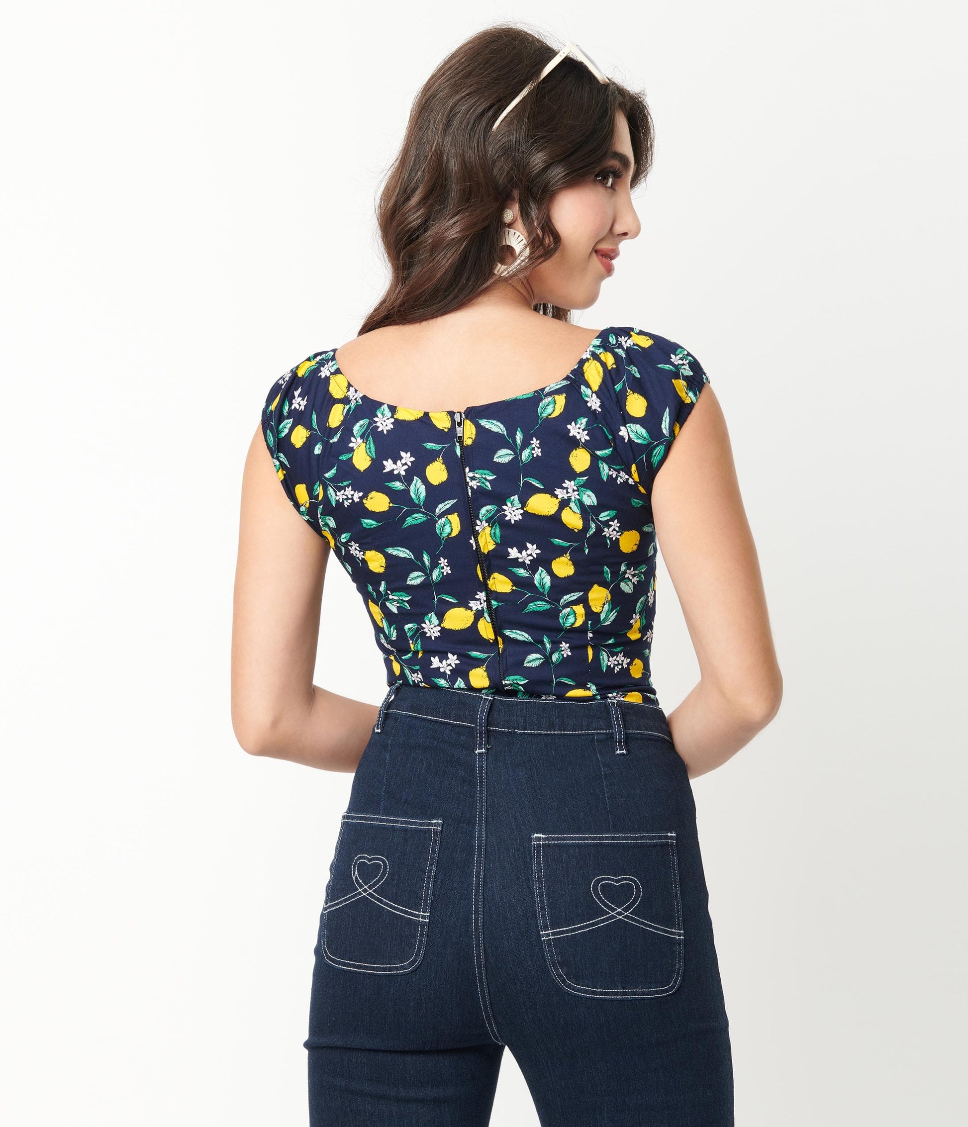 Magnolia Place Navy & Lemon Print May Top