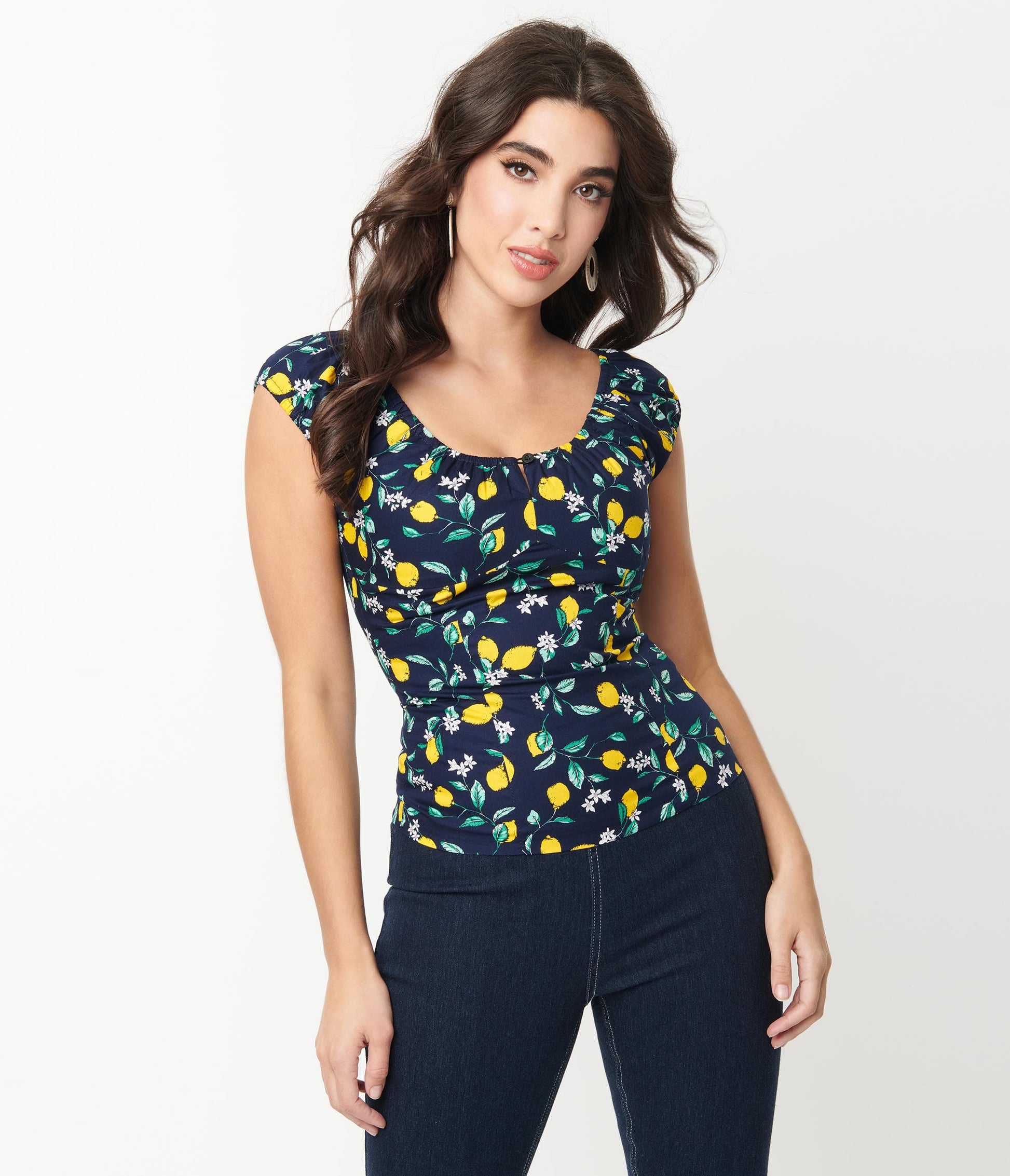 Magnolia Place Navy & Lemon Print May Top