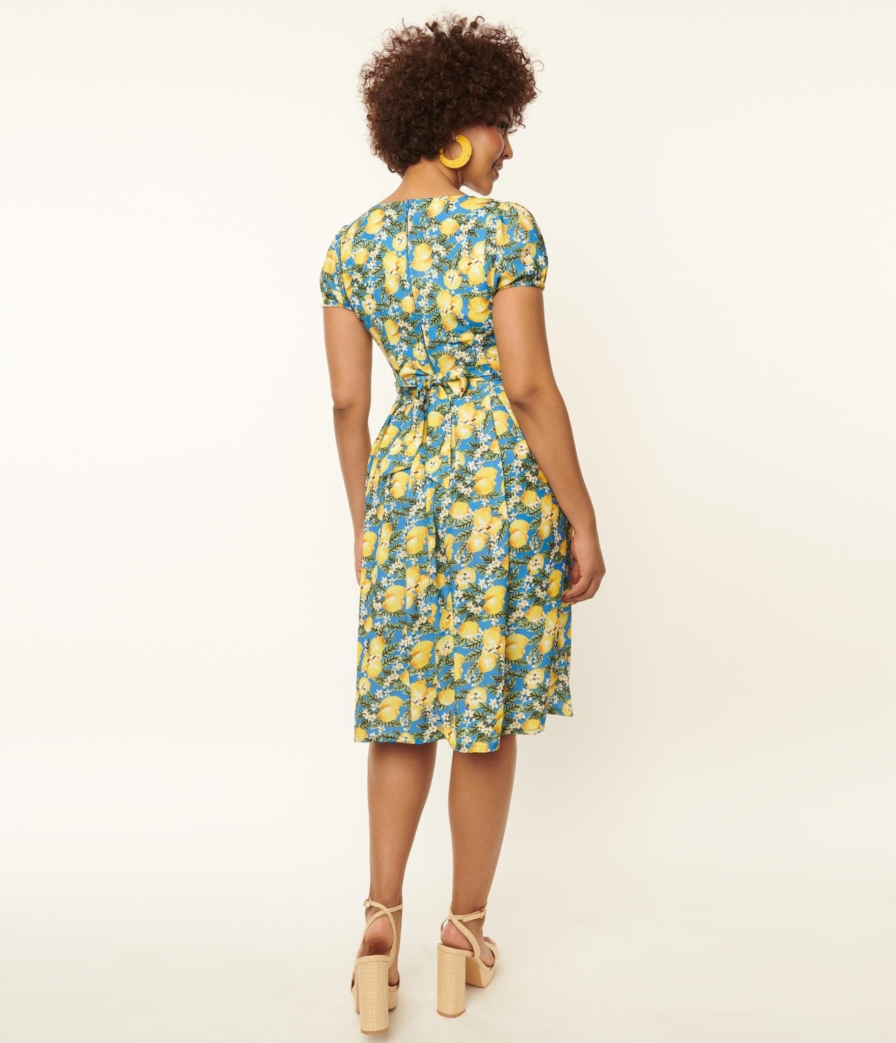 1950s Blue & Lemon Print Swing Dress – Unique Vintage