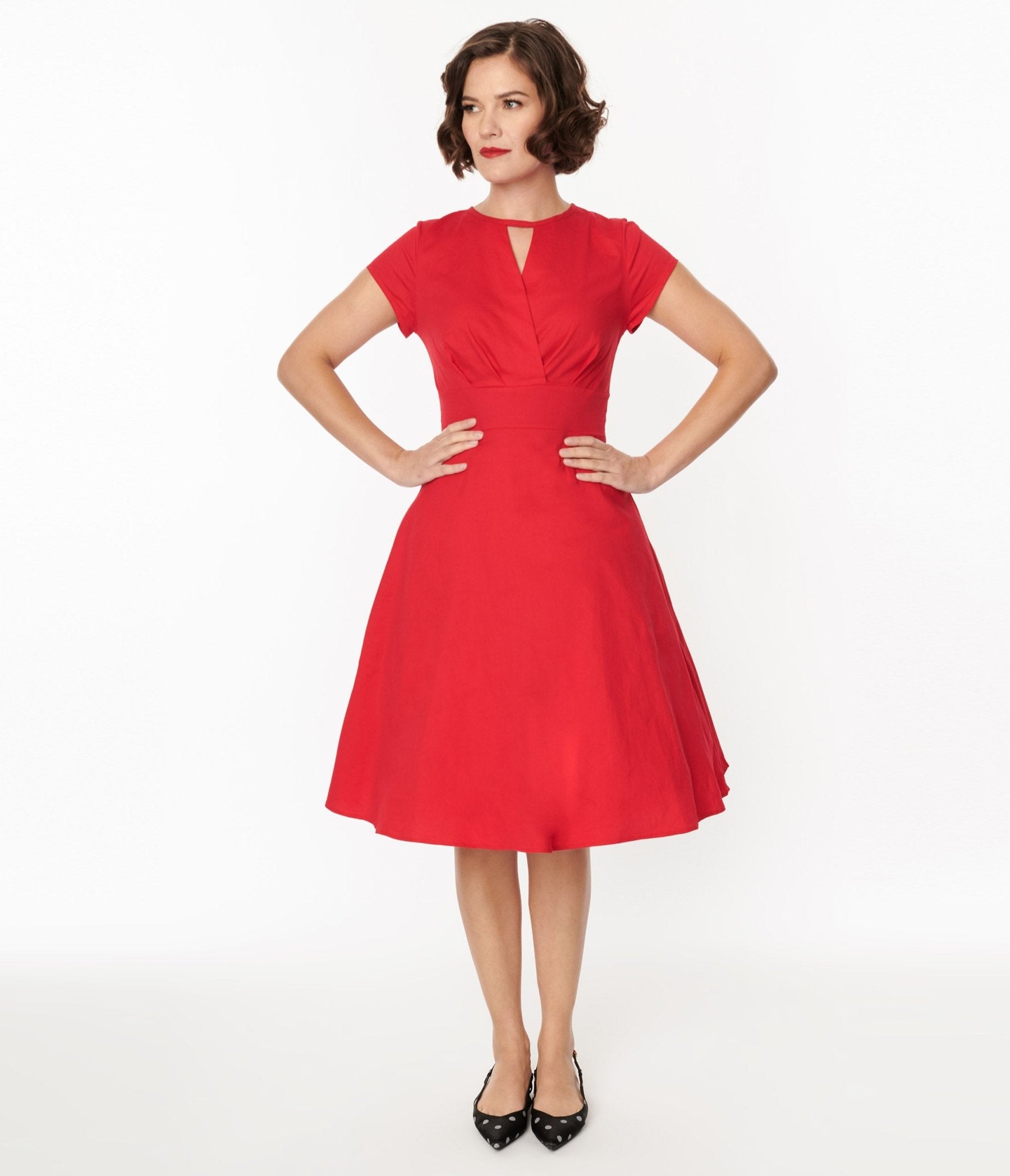 1950s Style Red Cotton Swing Dress - Unique Vintage - Womens, DRESSES, SWING