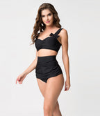 1950s Vintage Style Black Bows Swim Top - Unique Vintage - Womens, SWIM, TOP