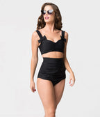 1950s Vintage Style Black Bows Swim Top - Unique Vintage - Womens, SWIM, TOP