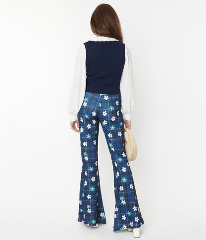Smak Parlour Blue Plaid & Flower Power Flare Pants