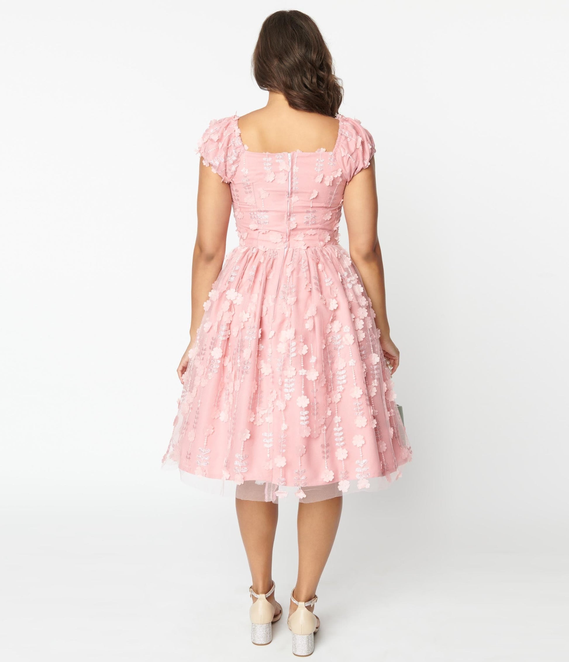 Magnolia Place Pink Sequin Floral Swing Dress
