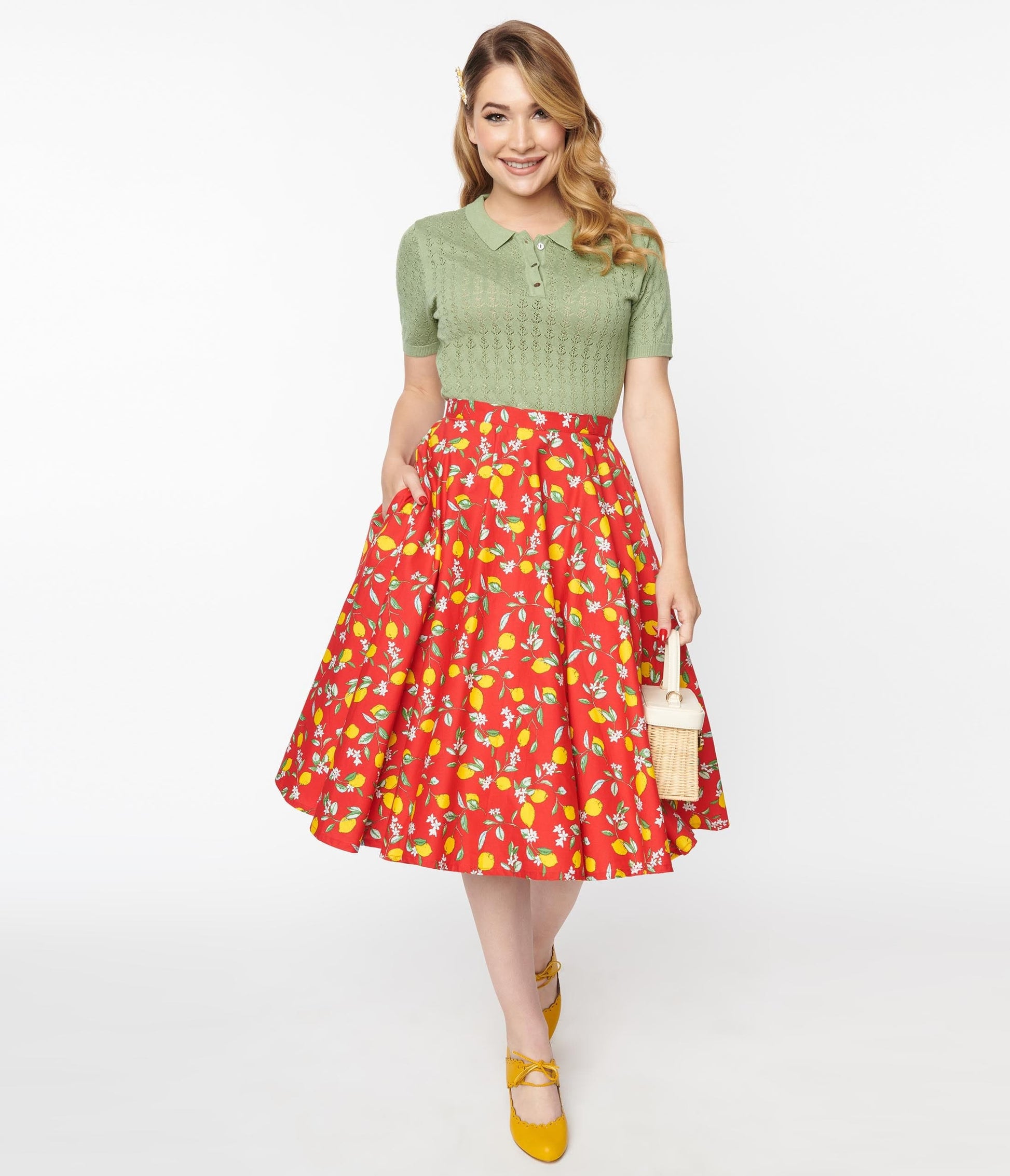 Magnolia Place Red & Lemon Print Sally Swing Skirt