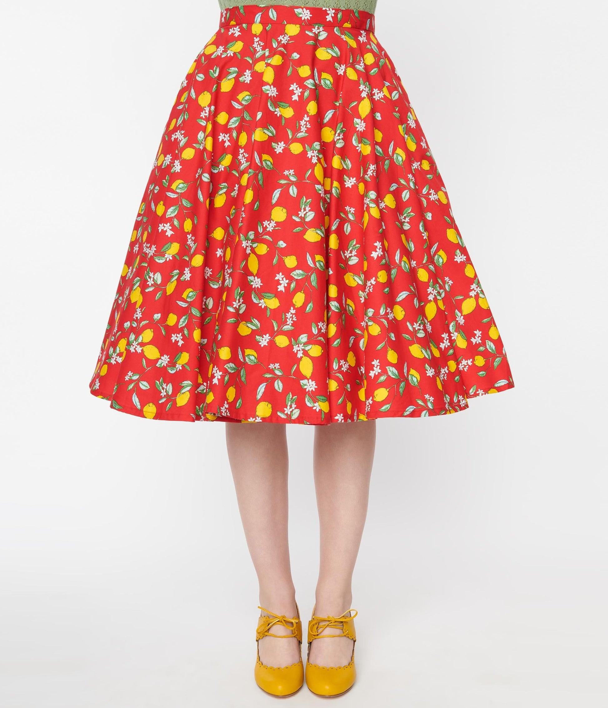 Magnolia Place Red & Lemon Print Sally Swing Skirt