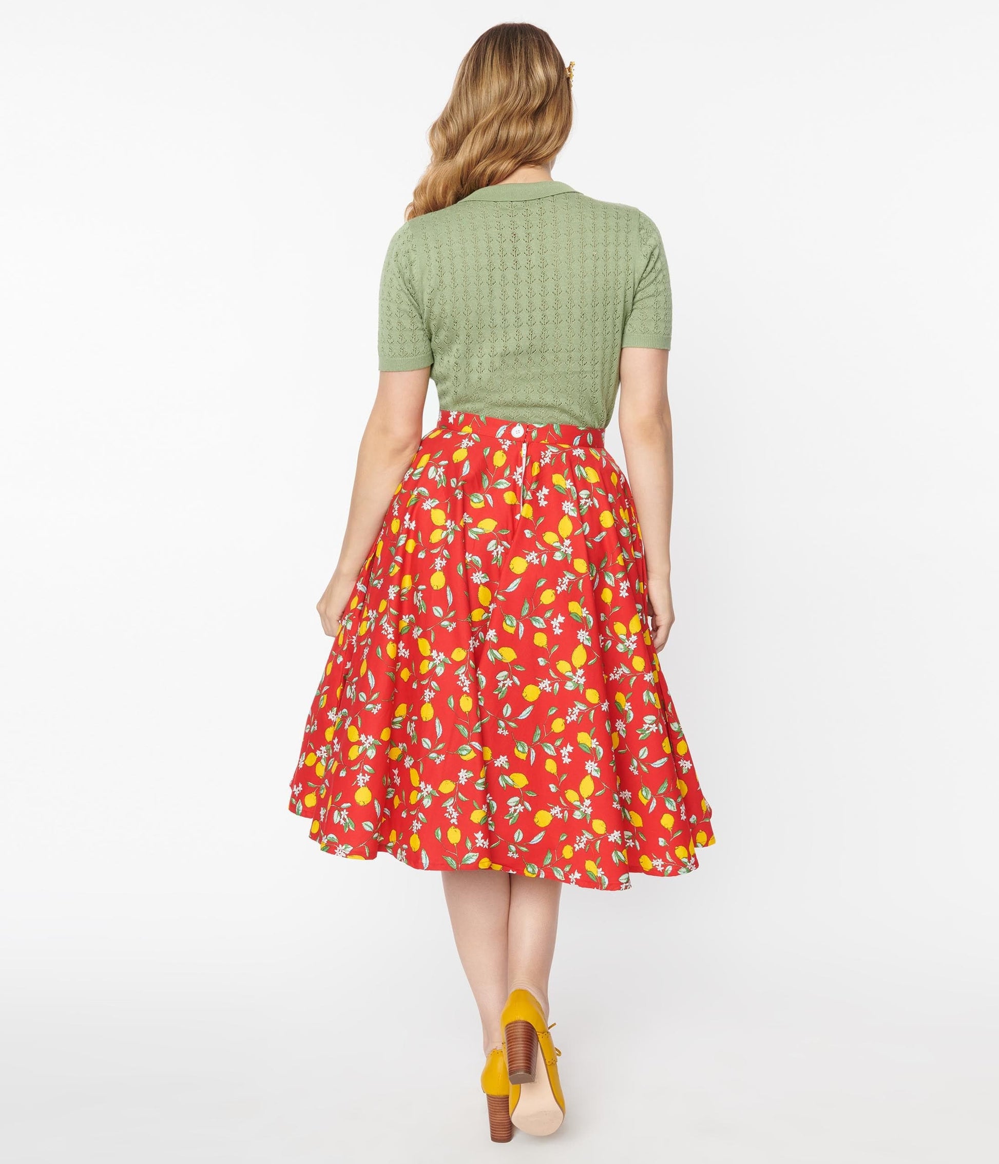 Magnolia Place Red & Lemon Print Sally Swing Skirt
