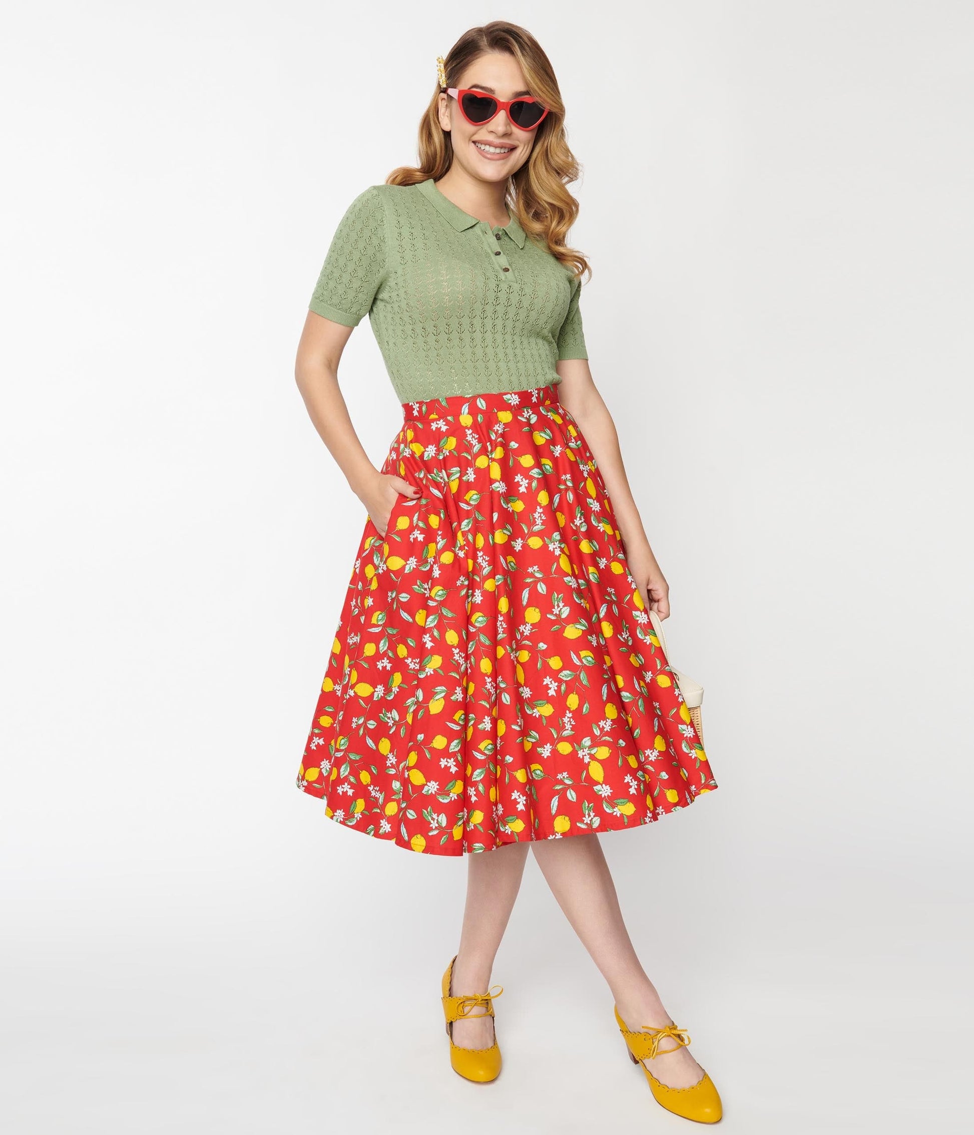 Magnolia Place Red & Lemon Print Sally Swing Skirt