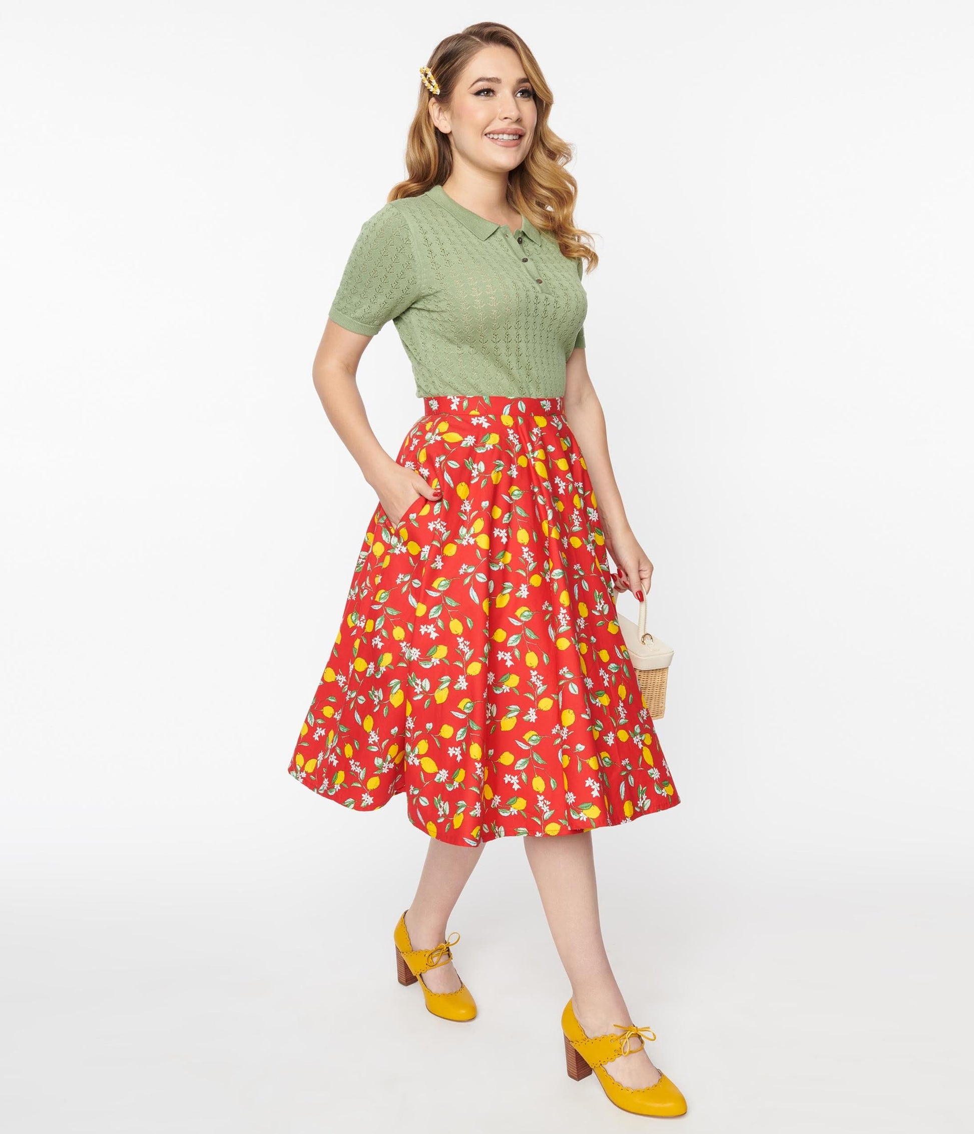 Magnolia Place Red & Lemon Print Sally Swing Skirt