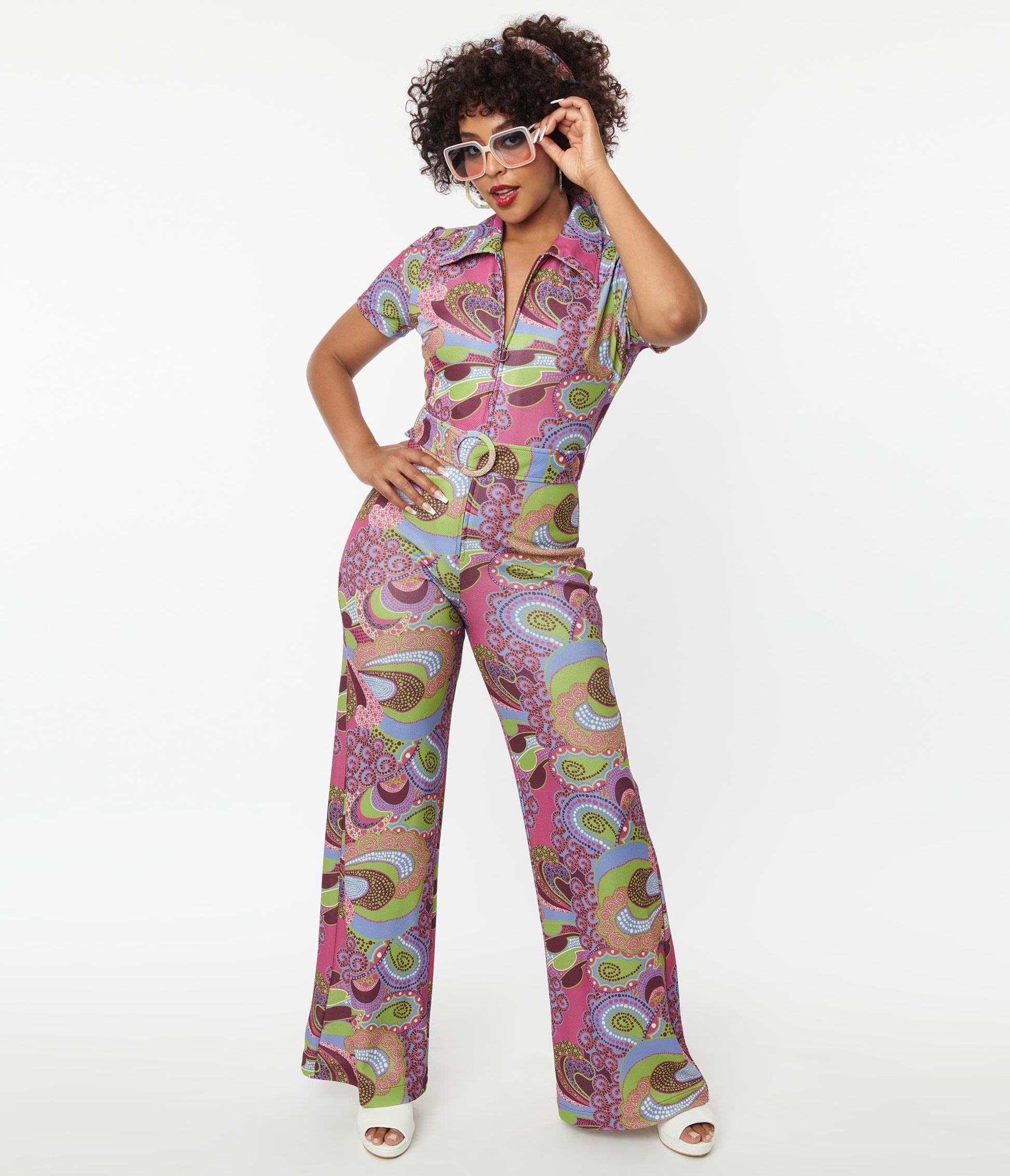 Smak Parlour Purple & Green Abstract Paisley Jumpsuit