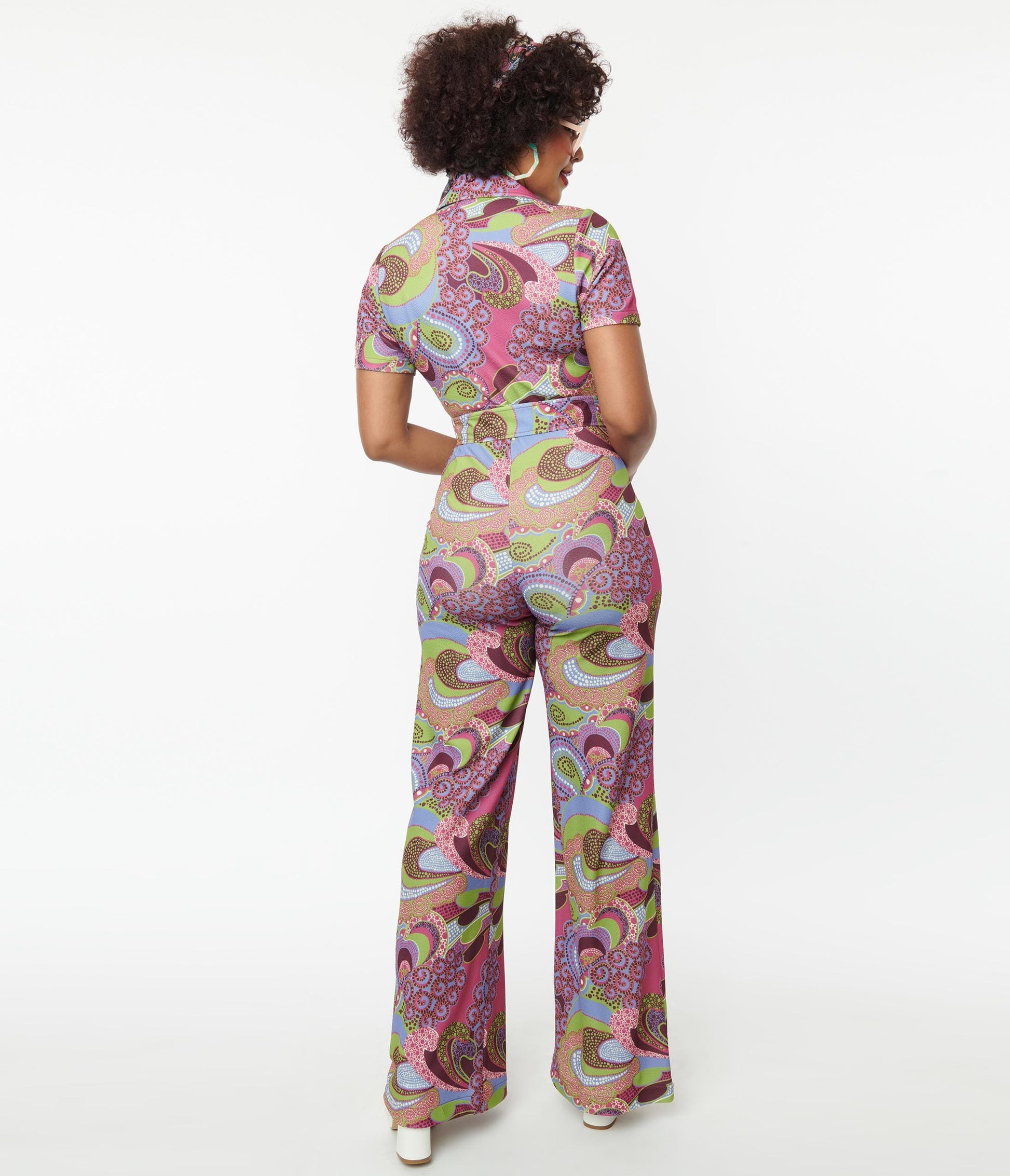 Smak Parlour Purple & Green Abstract Paisley Jumpsuit