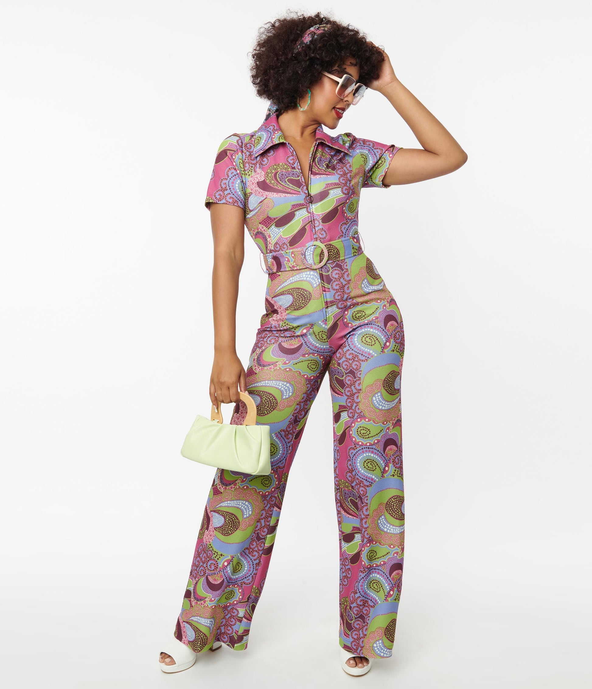 Smak Parlour Purple & Green Abstract Paisley Jumpsuit