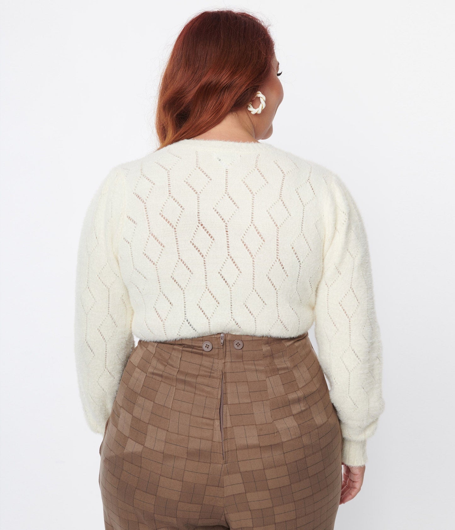 Unique Vintage Plus Size Ivory Fuzzy Long Sleeve Sweater