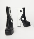1970s Black & White Yin Yang Platform Boots - Unique Vintage - Womens, SHOES, BOOTS