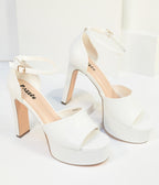 1970s White Peep Toe Platform Heels - Unique Vintage - Heels