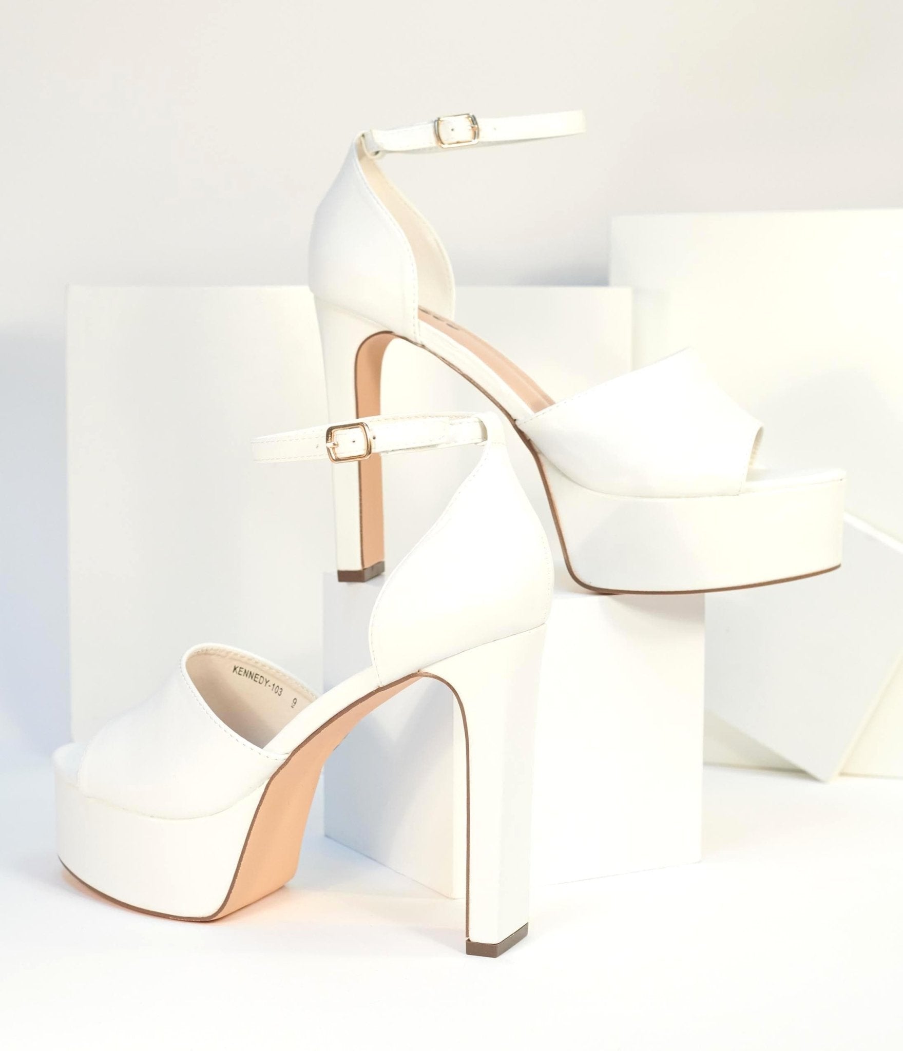 1970s White Peep Toe Platform Heels - Unique Vintage - Heels