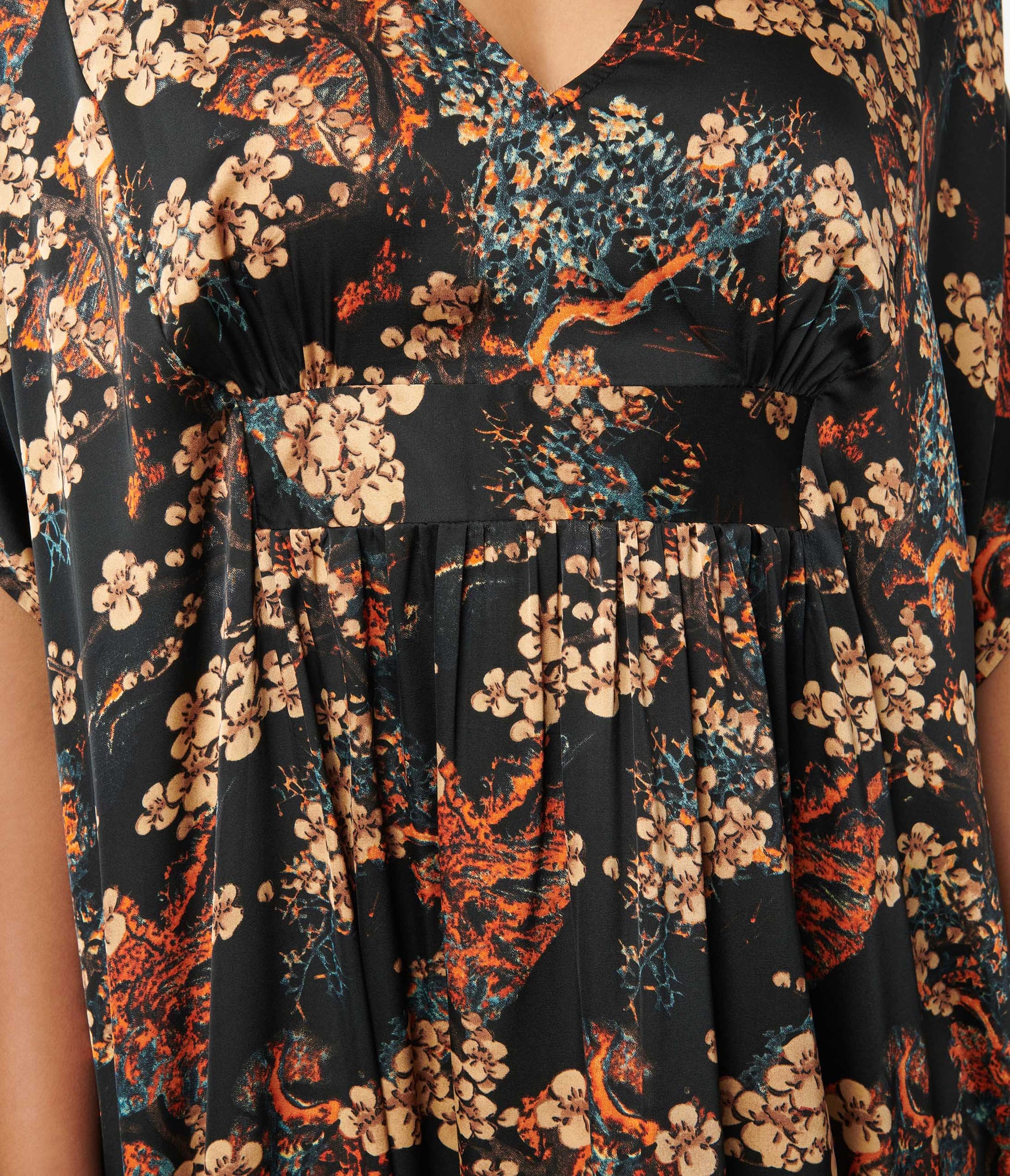 Unique Vintage Black & Beige Floral Burton Caftan Dress