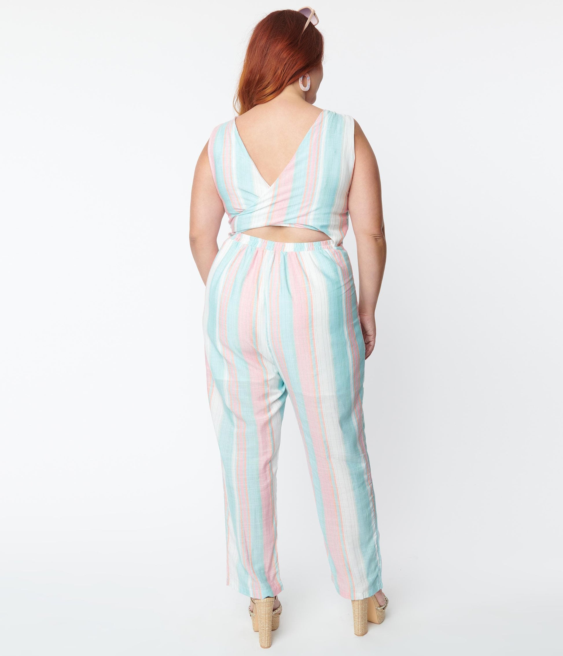 Plus Size Pastel Blue & Pink Stripe Jumpsuit