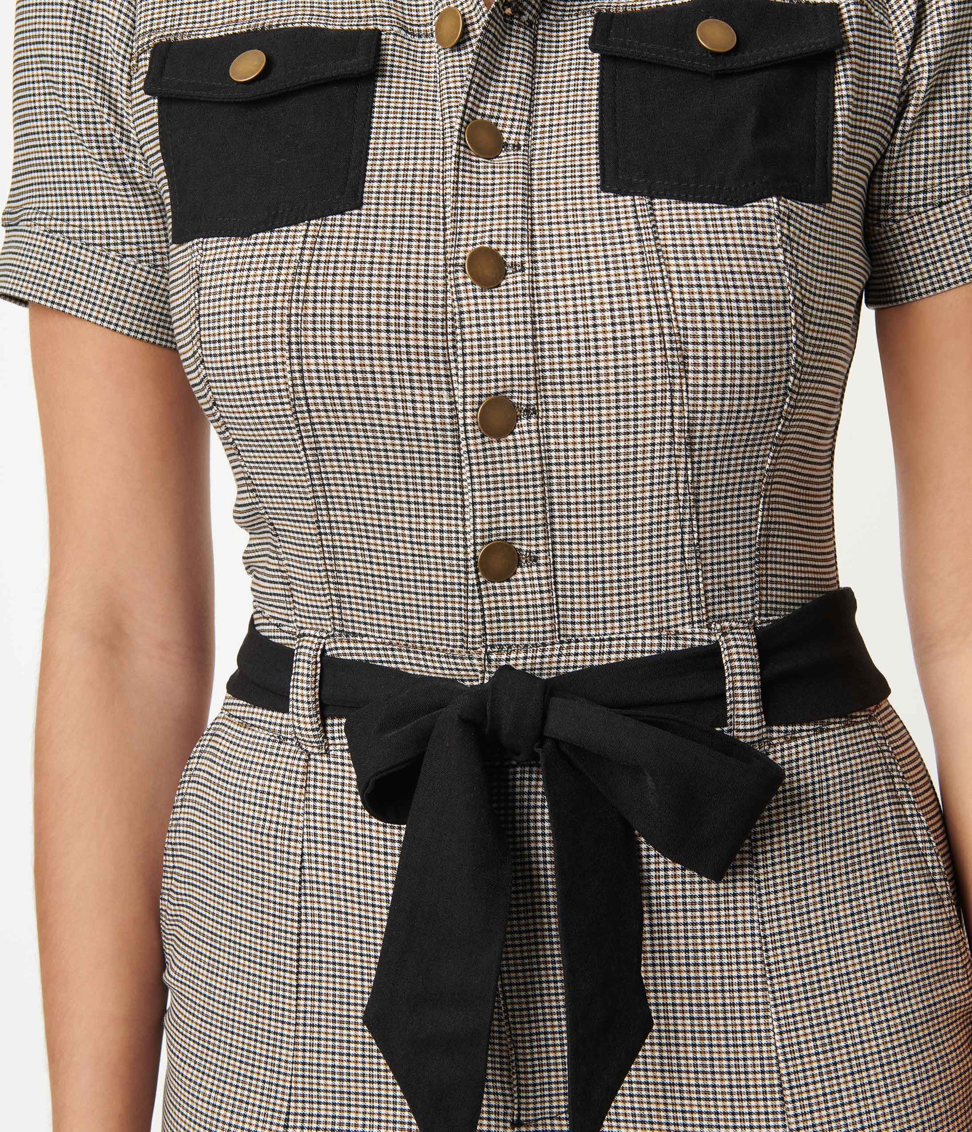 Unique Vintage Black & Ivory Plaid Skinny Leg Bexley Jumpsuit